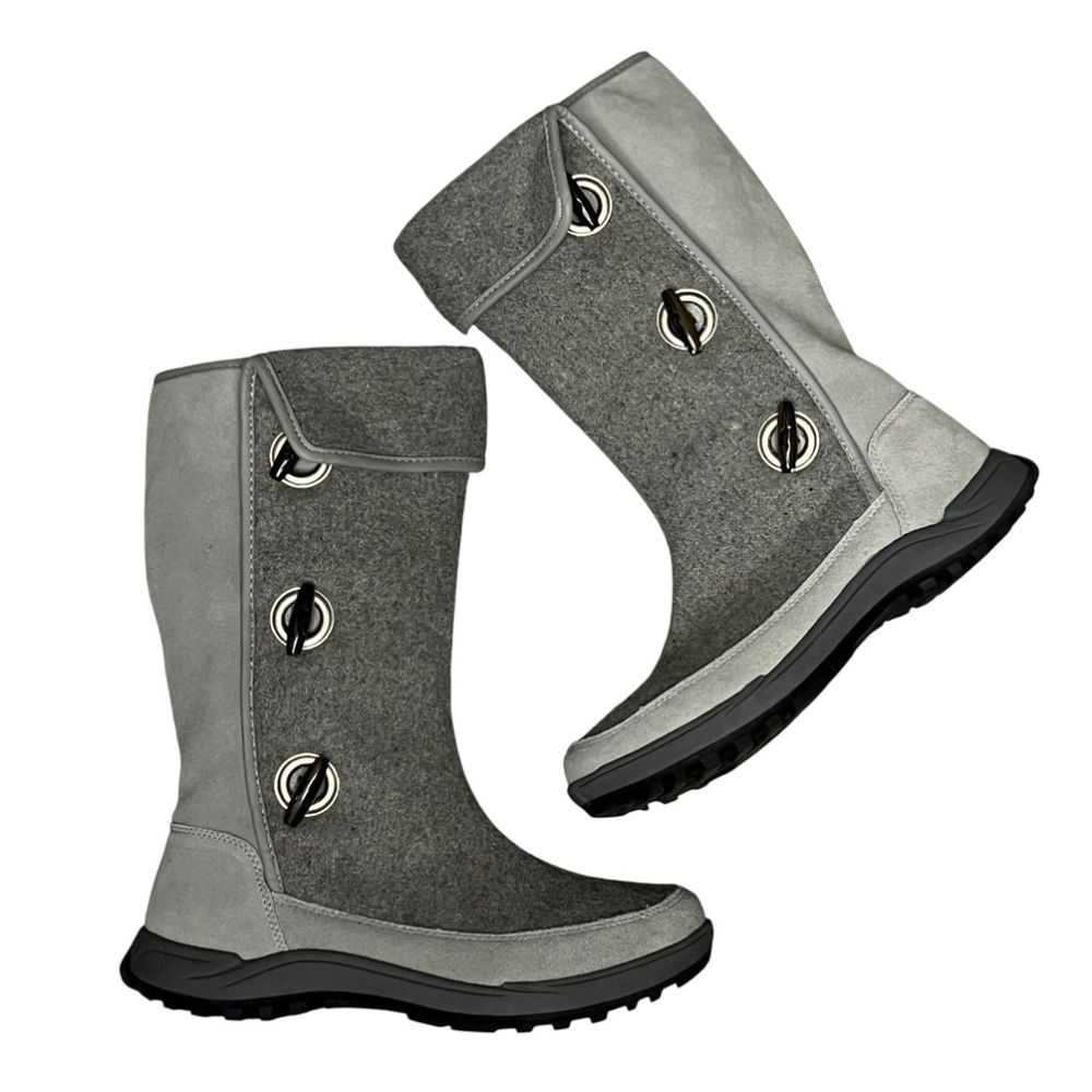 Lands' End Weatherfield Gray Suede Fleece Toggle Side Boots SIze 9 1/2